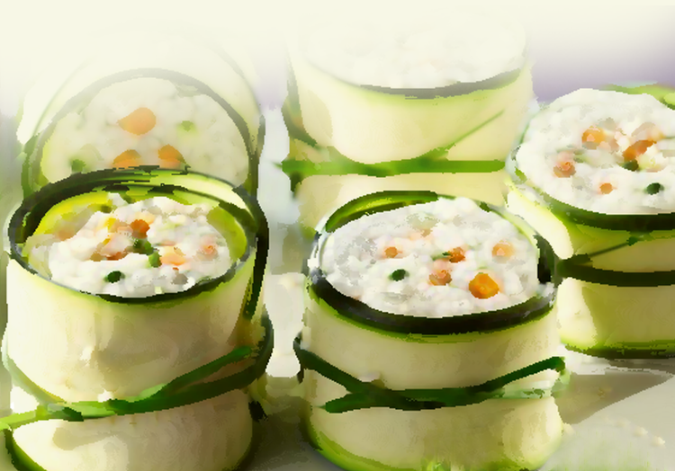 Fresh Cheese Makis on a Bunch of Herbs